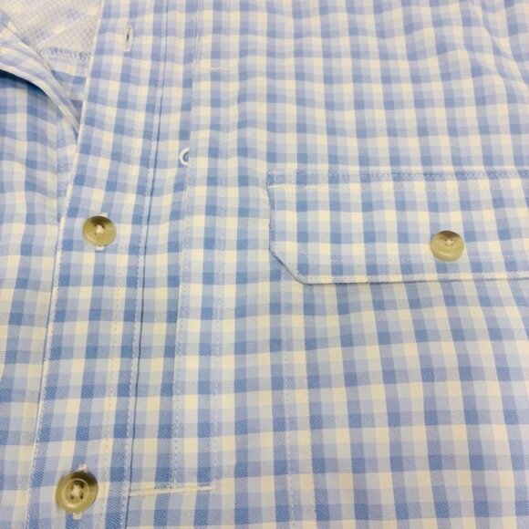 Poncho Men’s Shirt Size M Blue Gingham Check Button Front Long Sleeve Outdoor - Picture 5 of 12